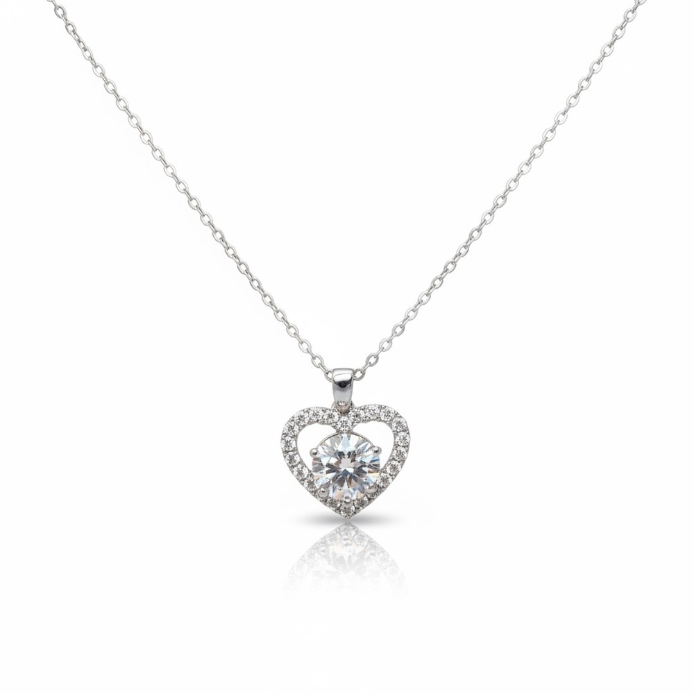 Heart Necklace 2 Carat Moissanite Necklace on a 925 Sterling Silver Chain